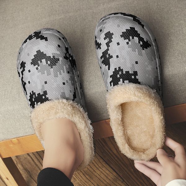 

2021 new men's indoor keep warm add plush casual cotton slip on winter slippers for home use big size 38-45 6ini, Black