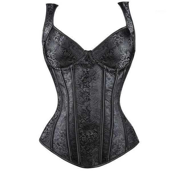 

overbust satin corset with cups lace steampunk corsets and bustiers black white body shaper women waist trainer cincher &