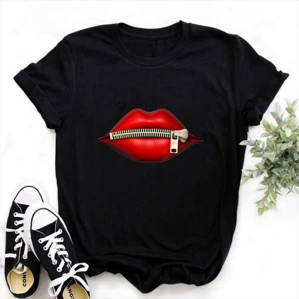 

funny lips print design womens t shirts summer short sleeve white 90s harajuku big band clothes,drop ship