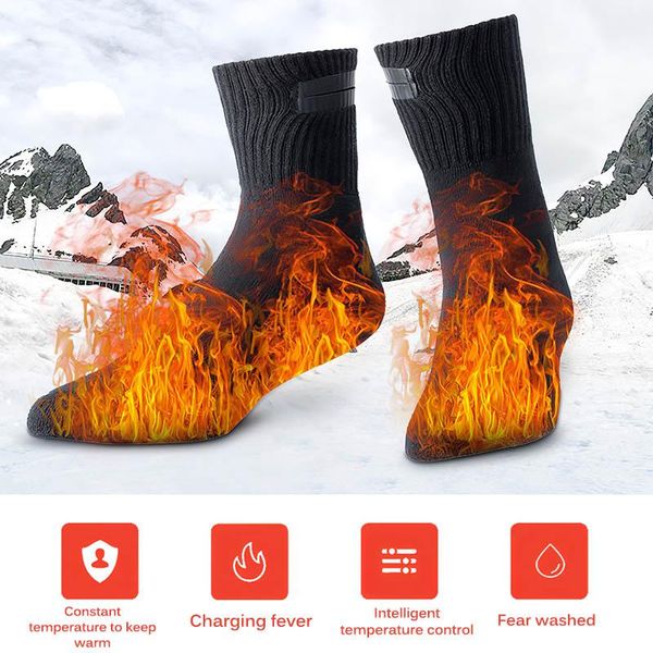 

heating sock three modes elastic comfortable water resistant electric warm socks insulation long sock coldproof keep foot warm, Black