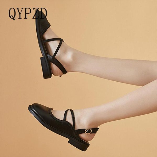 

sandals 2021 summer style women round toe back strap flats cross-tied low heels mary janes ladies shoe sandalias mujer, Black