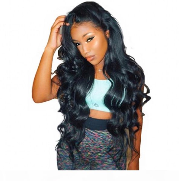 

body wave lace front human hair wigs bleached knots virgin indian hair glueless full lace wigs with baby hair, Black;brown
