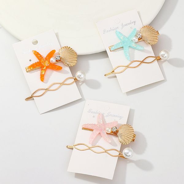 

naizhu jewelry net red beach hairpin korean simple pearl starfish shell bangs edge clip, Silver