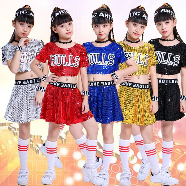

childrens sequins jazz dance costume cheerleading boys and girls modern dance costume children hip-hop dance costumes, Black;red