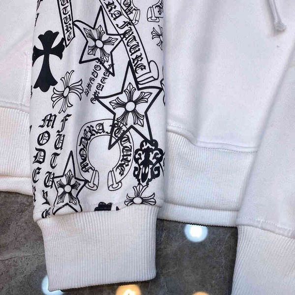 

chrome/heartscross 21 new fashion kangaroo brand crosin horseshoe hooded sweater men's and women's sanskrit flower arm casu, Black