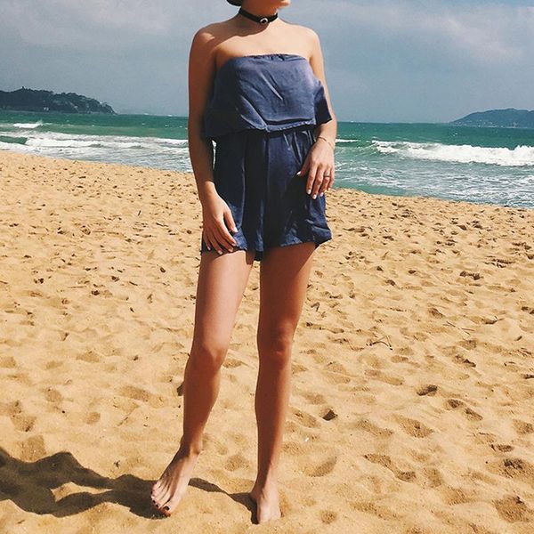

summer women beach jumpsuit rompers off shoulder casual club solid strapless female shorts bodysuits backless elegant 5939, Black;white