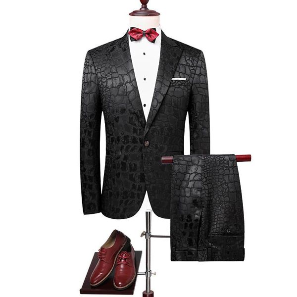 

men's suits & blazers 2021 foreign trade slim korean version of the imitation snakeskin black printing suit man supporter, White;black