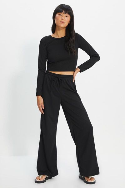 

women's two piece pants trendyol waffle fabric knit bottom-suit twoaw22au0093, White