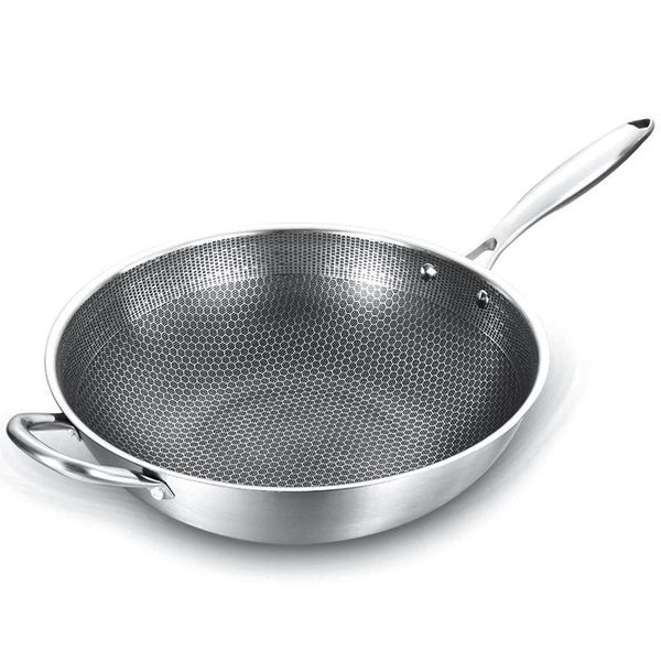 

coated pan non-stick wok 304 stainless steel woks fry pans with handle cooking kitchen cookware