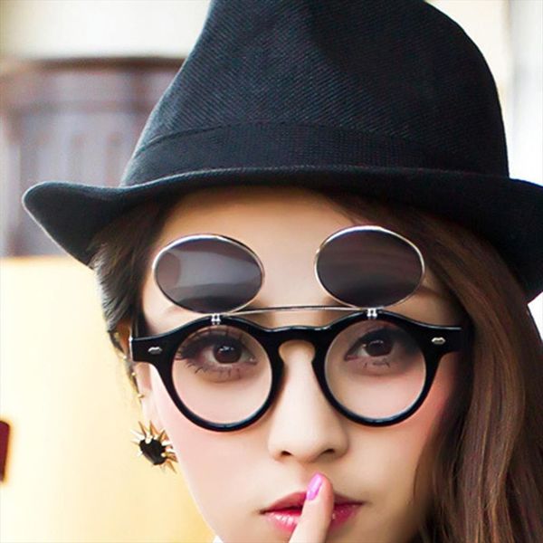 

round opened steam punk sunglasses open lenses sun glasses uv 400 protection female male eyeglasses, White;black