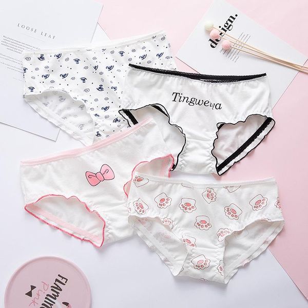 

women's panties summer cotton briefs print girls underwear ladies winter bow panty female lingerie underpants, Black;pink