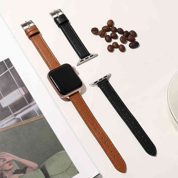 Cinta de couro casual 42mm 44mm alça para apple watch 6 5 4 3 2 faixa de couro macio 38mm 40mm para apple inteligente relógio y220312