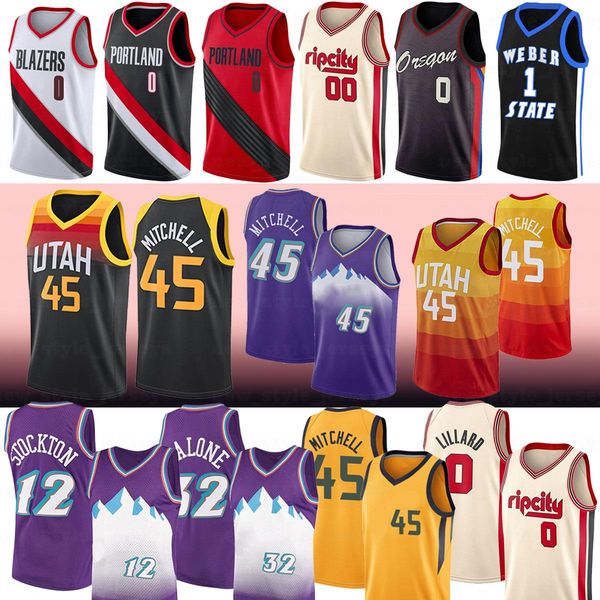 

0 damian 45 donovan lillard gobert malone 12 john men stockton 32 karl mitchell rudy utah jazz men basketball jerseys, Black;red
