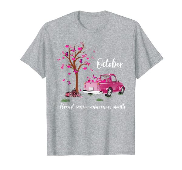 

pink truck pumpkin october breast cancer awareness month t-shirt, White;black