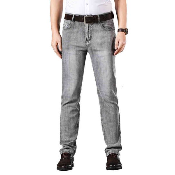 

men's jeans brand men grey casual fashion business stretch straight denim trousers pants male plus size 36 38 40 ne57, Blue