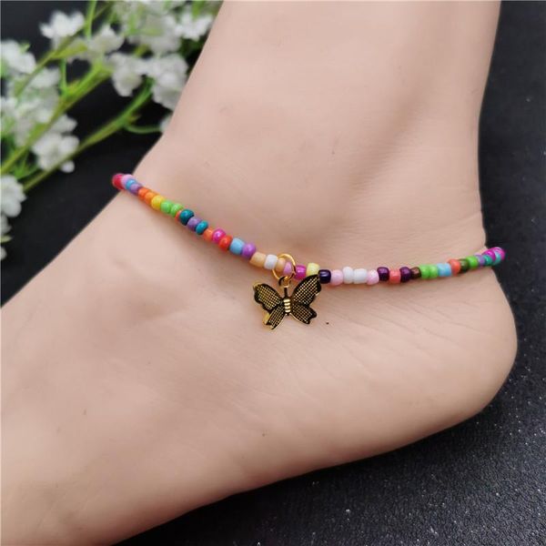 

anklets 2021 bohemian gold silver color butterfly beads for women fashion colorful ankle bracelet on leg foot jewelry, Red;blue