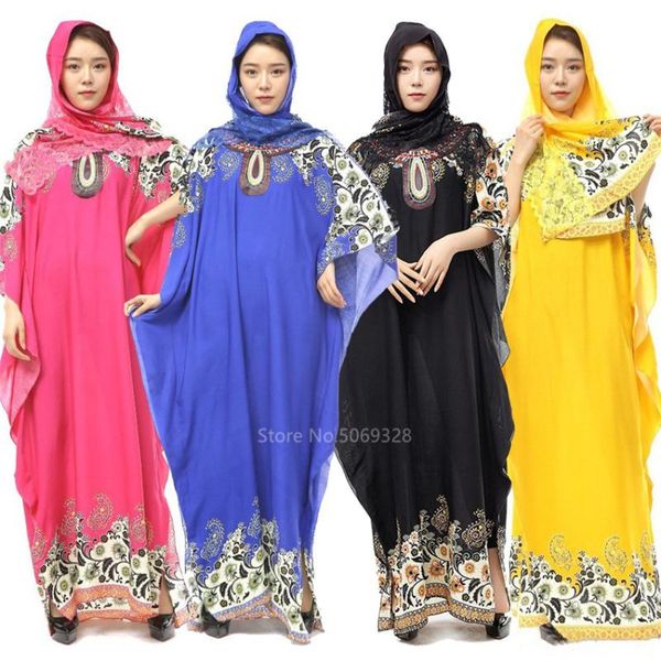 

ethnic clothing muslim fashion dress full cover abaya islamic traditional hijab scarf printed robe set middle east ramadan loose summer clot, Red