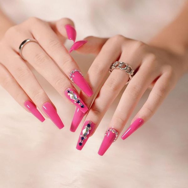 

false nails 24pcs/box coffin full cover detachable manicure tool fake ballerina wearable nail tips, Red;gold