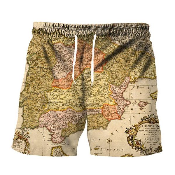 

men's shorts vintage map men casual sport 3d print streetwear oversized fashion harajuku punk clothing summer running sweat, White;black
