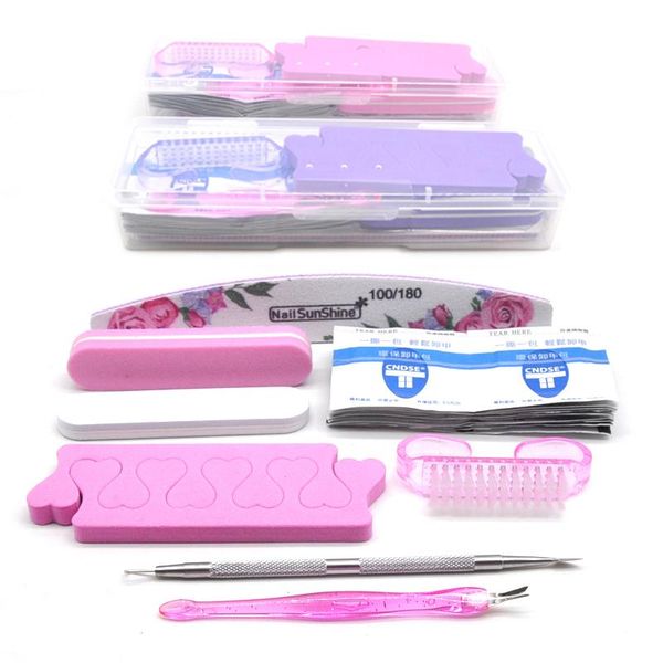 

nail art kits 1 set files kit uv gel polish cleaner care tools buffer nails soak off napkins manicure tool with vip box
