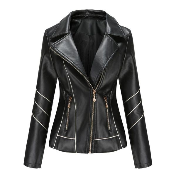 

women's leather & faux cgc 2021 autumn winter pu jacket women slim short casual streetwear motorcycle jackets coat female outerwear, Black