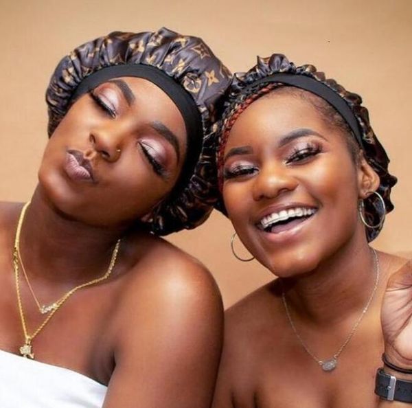 

wholesale 16 colors designers women sleeping cap bonnets nightcap body bathroom accessories double-deck satin wide-brimmed shower caps makeu