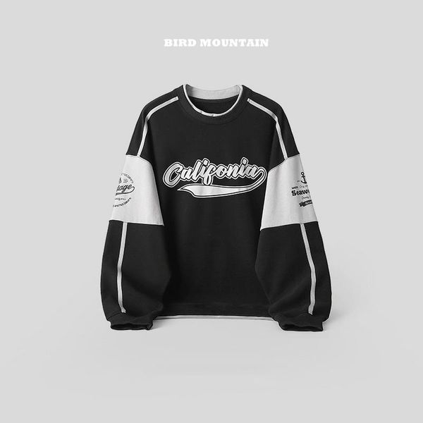 

men's hoodies & sweatshirts spring autumn japanese streetwear patchwork round neck pullover letter print harajuku couple clothe, Black