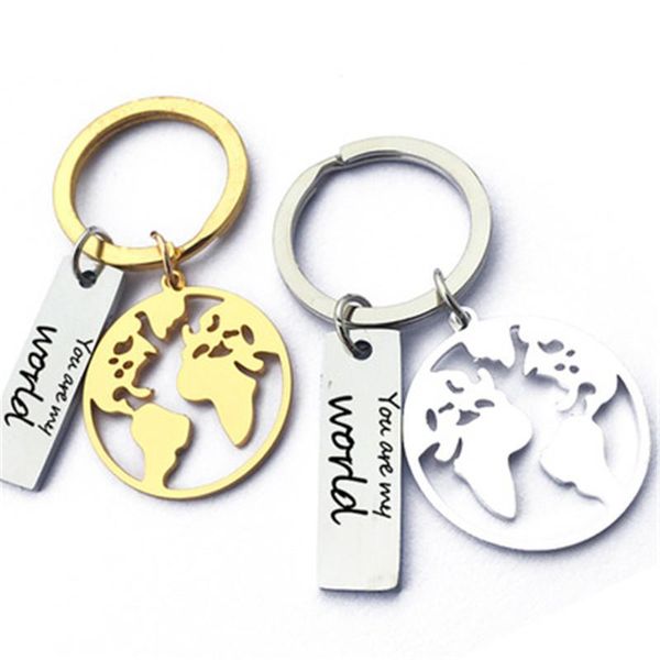 

keychains couples good friends travel souvenirs hollow stainless steel keychain you are my world women's jewelry, Silver