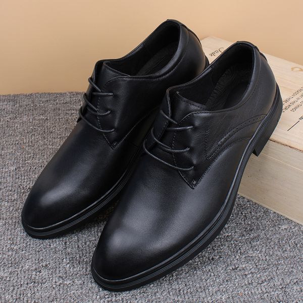 

2021 busins leather shoes men's formal carved youth cowhide lace up soft soled wedding, Black
