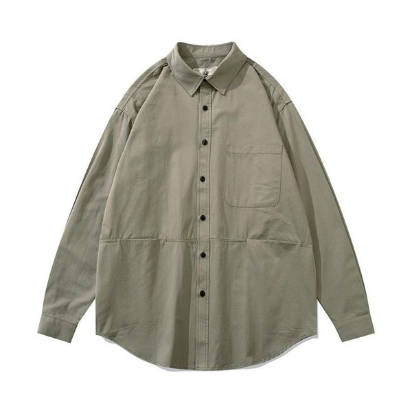 

men's casual shirts pure color long-sleeved shirt men's ins european and american trend pocket autumn street fashion brand loose la, White;black
