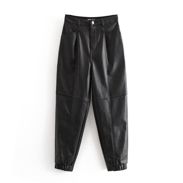 

women's pants & capris 2021 women black faux leather fashion streetwear loose harem ladies winter pu leater long trousers, Black;white