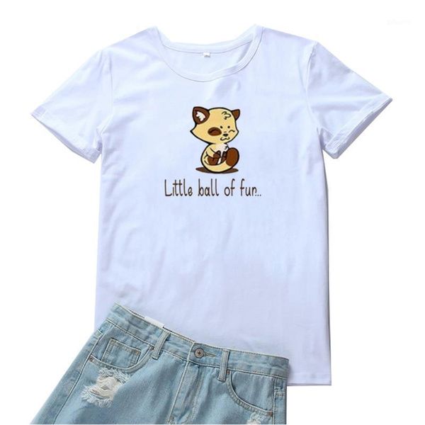 

women's t-shirt little ball of fun tee women cartoon cat graphics t shirt casual harajuku camiseta mujer cotton o-neck tshirt, White