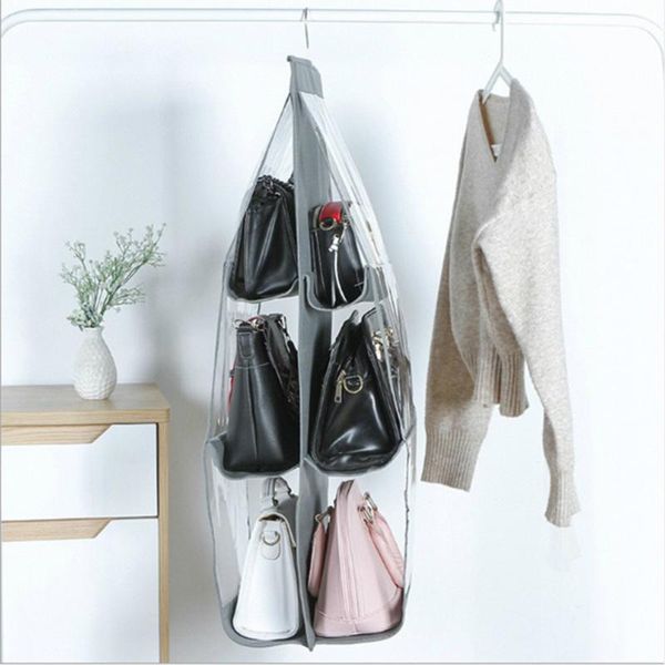 

bag organizer clothes 6-pockets clear hanging purse handbag tote-bag storage organizer closet rack bag housework storage