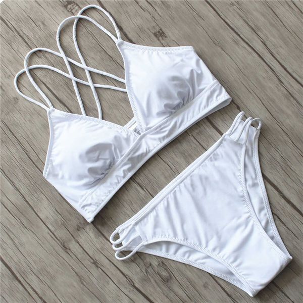 

solid color multicolor strap split 2020 bikini swimsuit, White;black