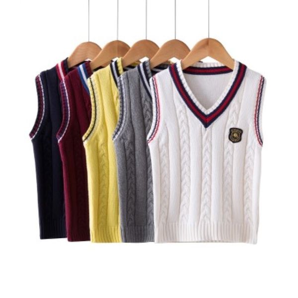

cenkibeyra winter autumn 100% cotton cardigan teen boy's v-neck sweater vest kids waistcoat school girls winter sweaters for 4-1 210308, Blue