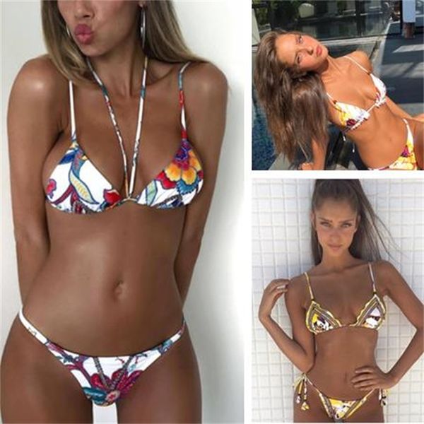 

print bikinis bandage brazilian swimsuit women padded swimwear push up bikini set bathing suits biquini