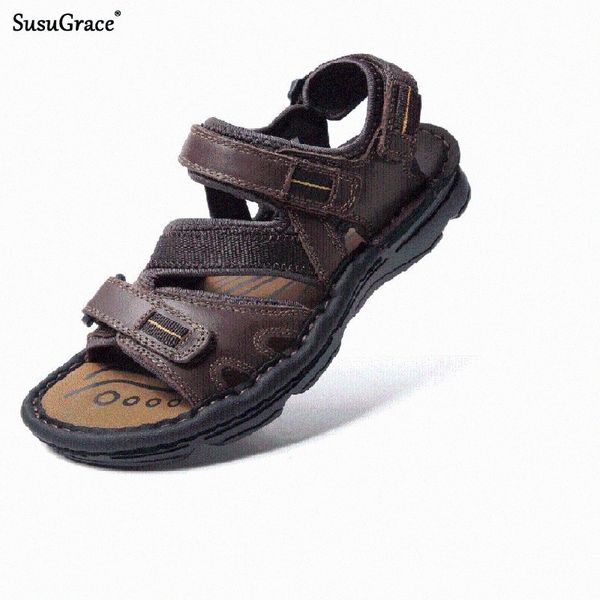 

susugrace summer men sandals outsides plus size new slippers fashion casual footwear summer non slip slippers hombre beach shoes c91u#, Black