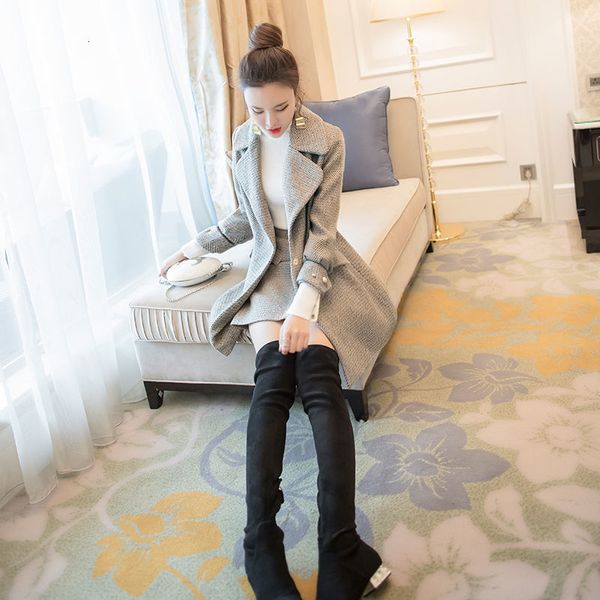 

elegant female winter small woolen mixing jacket and short skirt women's suit outerwear y360 6e9l, Black;gray