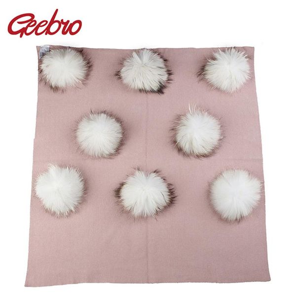 

scarves geebro baby warm wool swaddling blanket born solid color travel sleeping with real fur pompom bedding swaddles wrap, Blue;gray