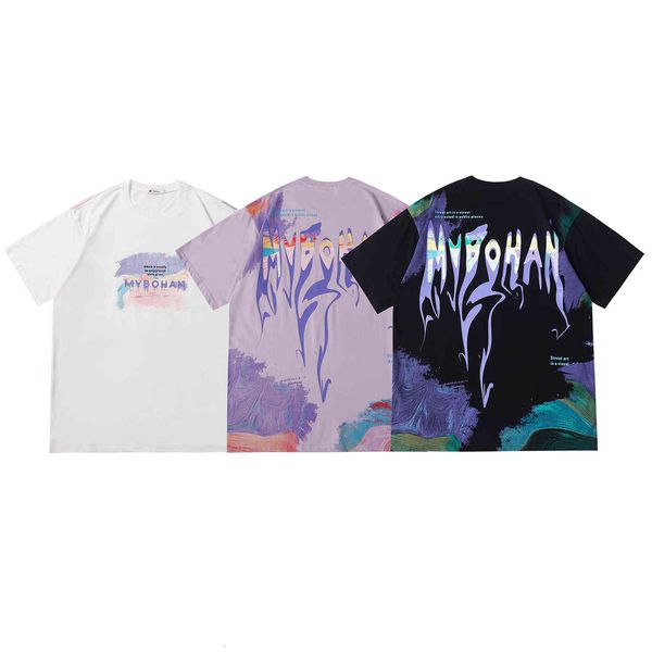 

fashion t shirt summer youth korean oil painting landscape printing loose round neck casual short sleeve 22, White;black