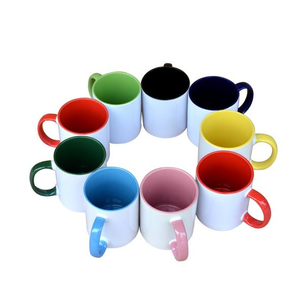 

sell blank sublimation ceramic mug color handle color inside blank cup diy transfer heat press print water cup sea shipping t9i001159