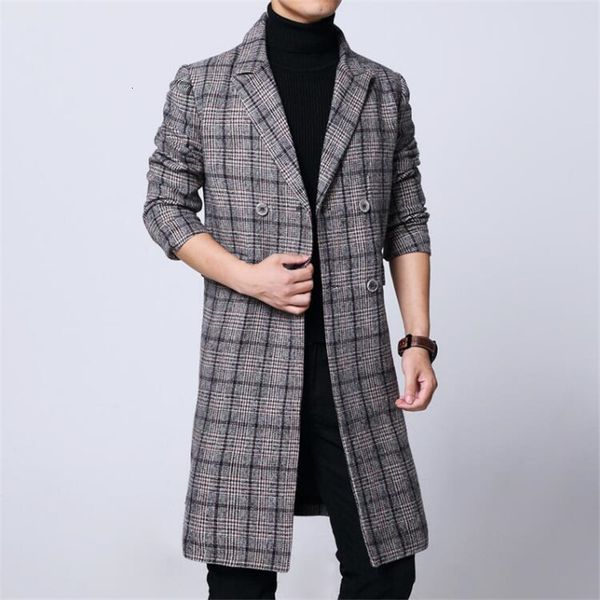 

2021 winter trench men fashio business casual long overcoat woollen coat thick men's clothing size 6xl jackets mdjd, Black