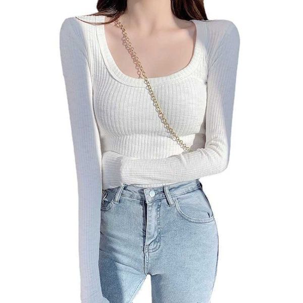 

women's sweaters anti pilling pit strip cotton u-neck long sleeve t-shirt women's autumn slim fit and thin inner bottom shirt wome, White;black