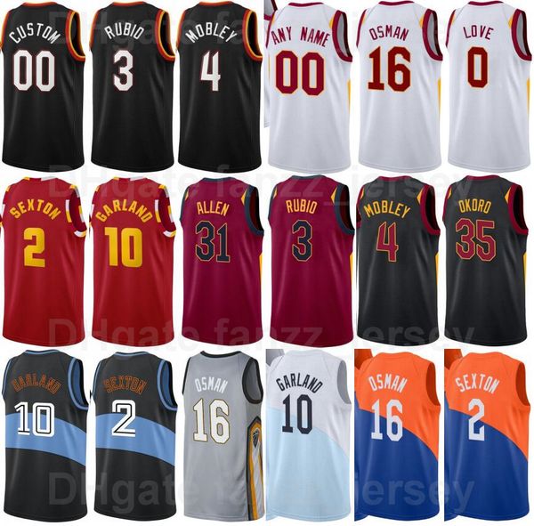 

basketball 75th anniversary printed jarrett allen jersey 31 evan mobley 4 ricky rubio 3 collin sexton 2 darius garland 10 cedi osman 16 isaa, Black;red