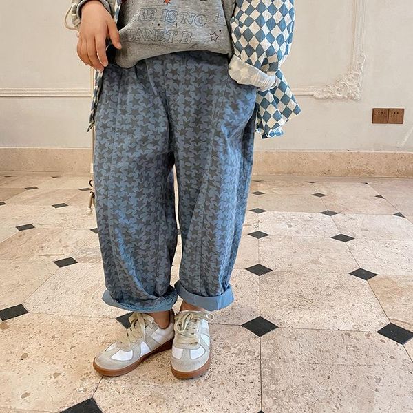 

trousers vintage full print five-star loose harlan pants korean baby clothes boy, Blue
