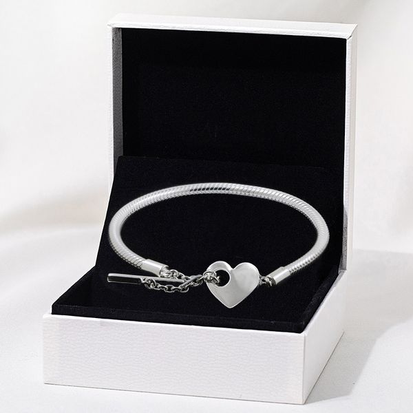 Pulseiras femininas de prata esterlina 925 femininas, jóias faça você mesmo, miçangas Pandora, presente feminino, com caixa original, moda, clássico, coração, cobra, corrente, pulseira