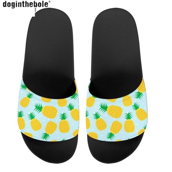 

slippers doginthehole summer beach slipper tropical pinapple print casual sandal for kids anti-slip sole bath, Black