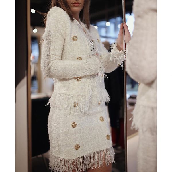 

new high street 2021 fall winter baroque designer women's lion buttons tassel wool blend tweed jacket coat 3gfz, Black;brown