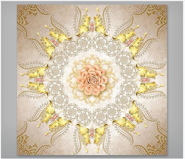 

wallpapers custom ceiling wallpaper 3d zenith mural european style flower living room decoration