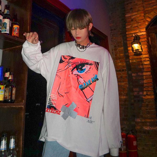 

2021 new homens hip hop t camisa streetwear legal harajuku camisetas primavera manga longa rua solta japo casal camiseta masculino eo0q, White;black